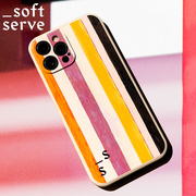 softserve柔软供应粉橘条纹彩色，小众适用于iphone硅胶手机壳