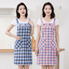 高档格子家用无袖透气围裙，韩版女时尚厨房棉布防污做饭背带工作服