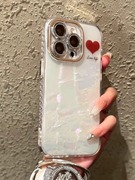 适用苹果14手机壳iphone15pro max唯美贝壳纹简约爱心12日韩ins风11自带镜头膜13情侣女款pm高级感保护套