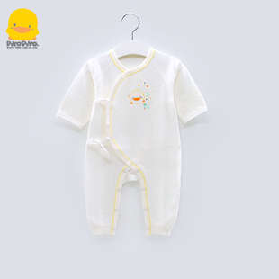 黄色小鸭婴儿连体内衣，0-6个月男女宝宝，纯棉哈衣春秋新生儿和尚服