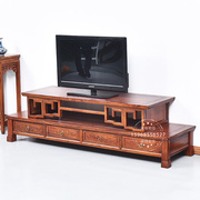 明清仿古中式南榆木实木家具雕花电视机柜 双层电视柜视听柜 矮柜