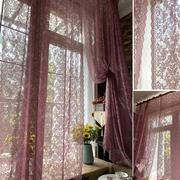 美式田园窗帘韩式透光紫粉色蕾丝成品窗帘，窗纱床幔门帘阳台飘窗帘