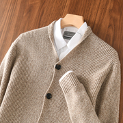 秋冬男士羊毛开衫翻领，纽扣加厚休闲针织，毛衣纯色百搭羊绒外套