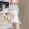 夏季时尚气质名媛高级感高腰，半身裙女荷叶边白色鱼尾包臀裙