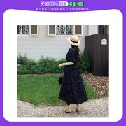 韩国直邮attrangs露肩花朵连衣裙，op15259jude松紧带方形领设计