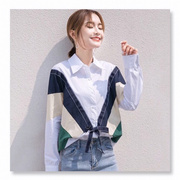 白色衬衫女韩版设计感小众衬衣百搭长袖宽松拼接上衣2023春季