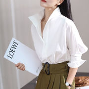 2023春秋韩版蝙蝠七分袖衬衫，女宽松立领白衬衫时髦有范上衣女