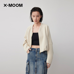 商场同款X--MOOM2024春季设计感双拉链蝙蝠袖短外套女