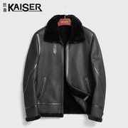 Kaiser/凯撒进口皮毛一体男外套短款冬季真皮皮衣皮草机车夹克