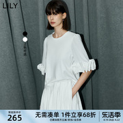 lily2024夏女装(夏女装)设计感花卉，袖复古休闲通勤款，百搭五分袖t恤衫