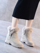 雪地靴女2021年洋气厚底内增高冬季加绒真皮，磨砂兔毛短筒棉鞋