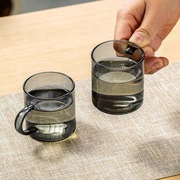 高硼硅玻璃茶杯耐高温水杯，品茗杯直筒带把小花，茶杯玻璃杯120ml