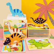 恐龙3d立体卡扣拼图儿童益智早教大块卡通动物拼图拼板木制玩具