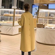 2022年秋冬双面羊毛大衣女，长款大码韩版宽松显瘦黄色毛呢外套