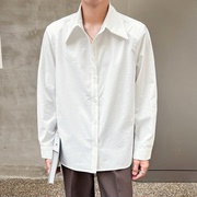 韩国长袖垫肩上衣潮男简约通勤宽肩大翻领衬衫设计感宽松白色衬衣