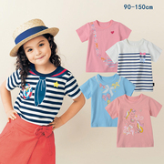 日系儿童短袖t恤薄款夏装，女孩半袖衫纯棉卡通，圆领上衣蝴蝶结