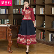 民族风中式唐装套装女复古中国风春夏装，大码棉麻旗袍上衣两件套女