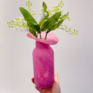磨砂感玫粉红色玻璃花瓶出口设计师款高度21.5宽12口4不含花