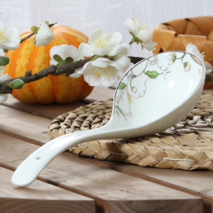 大汤勺长柄勺子陶瓷勺，创意纯白色骨瓷勺子套装，骨瓷餐具大马戈勺