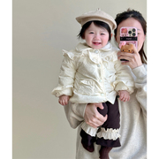 2023冬装婴幼儿加绒加厚长袖棉服女宝宝娃娃领夹棉保暖外套