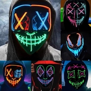 万圣节装扮道具鬼脸面具el，发光面具led发光面罩恐怖发光面具
