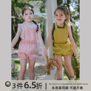 史豌豆(史豌豆)女童，背带裤2023夏装儿童洋气时髦短裤小众宝宝休闲裤子