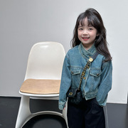 女童复古短款外套2024童装儿童，牛仔衣韩版时髦女小童上衣春装