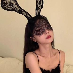 网红面纱性感蕾丝兔耳朵发箍眼罩发卡猫耳头箍遮脸面罩头饰女