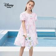 迪士尼童装女童短袖连衣裙大女孩波西米亚裙子夏季公主A字裙