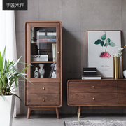 北欧轻奢黑胡桃木实木电视柜，边柜侧柜沙发，客厅立柜玻璃置物柜书柜