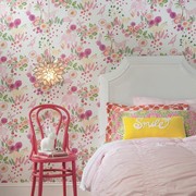 女孩房墙纸墙布儿童卧室床头背景壁画粉色可爱碎花丛林动物小波点