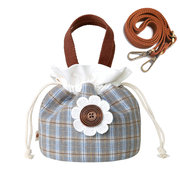 三色补丁水桶包女式斜挎包 手提包束包清新便当包棉麻材质包