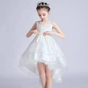 儿童蓬蓬裙公主裙夏季拖尾礼服婚纱裙子演出服，女童白色背心连衣裙