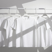 纯棉纯白色220g重磅全棉圆领短袖t恤男女打底衫半袖体恤大码T定制