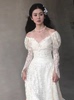 法式复古轻婚纱2024气质小个子礼服蕾丝简约新娘写真出门纱