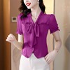 紫色小香风雪纺衬衫，女夏2023年洋气减龄短袖上衣时尚短款小衫