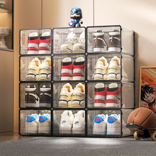 鞋盒收纳盒透明鞋架抽屉式硬塑料鞋柜，篮球鞋子组合收纳神器省空间