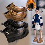 女童短靴儿童加绒马丁靴，2023冬季男童，皮靴英伦风擦色工装棉靴