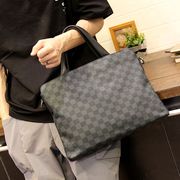 香港lvvs真皮格子手提包，男横款商务公文包，牛皮单肩包电脑包时尚