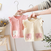 女宝宝毛衣背心女童开衫，马甲秋冬季儿童，粉色甜美婴幼儿坎肩针织衫