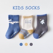 5双装秋冬季A类棉质儿童袜子加厚加绒0-6个月新生婴儿宝宝毛圈袜