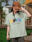 华诺夏季中大童女童装休闲宽松韩版针织圆领字母短袖T恤衫