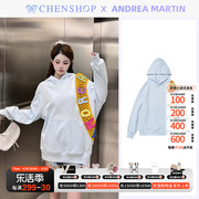 Andrea Martin时尚天蓝色彩色字母套头卫衣女CHENSHOP设计师品牌