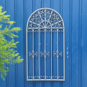 铁艺锻打镂空蕾丝复古做旧灰蓝小拱窗假窗田园风杂货墙壁壁挂装饰