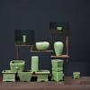 哥窑陶瓷花盆绿色中小清瓷多肉，盆器透气个性，简约复古创意绿植盆器