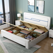 实木床现代简约白色1.8米双人床，钢琴烤漆主卧1.5米床高箱储物婚床