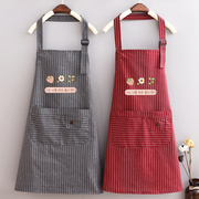 日系可爱棉布双层围裙女防水防油厨房做饭店员工作服罩衣定制印字