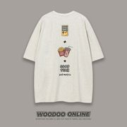 悠闲时光 WOODOO 设计师品牌 高街复古字母印花宽松 男女短袖T恤