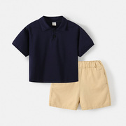 男童夏季polo衫短袖，短裤套装洋气韩版夏款，t恤潮童两件套