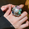珠宝设计唯美超大16mm深海贝珠开口戒指女花朵镶钻仿珍珠食指环女